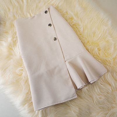 Elegáns női egyszínű szoknyák magas derekú koreai stílusú fekete nyári mini szoknyák egysoros aszimmetrikus irodai női szoknyák