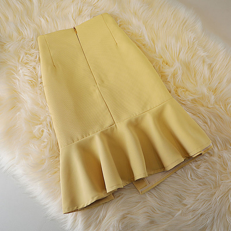 Elegáns női egyszínű szoknyák magas derekú koreai stílusú fekete nyári mini szoknyák egysoros aszimmetrikus irodai női szoknyák