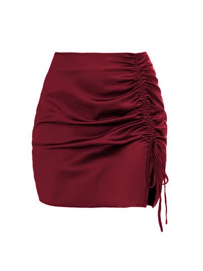 Divatos fűzős kötés mini szoknyák szatén női magas derekú, dörzsölt húzózsinór szexi szűk hasított szoknya ráncos partiszoknya H107