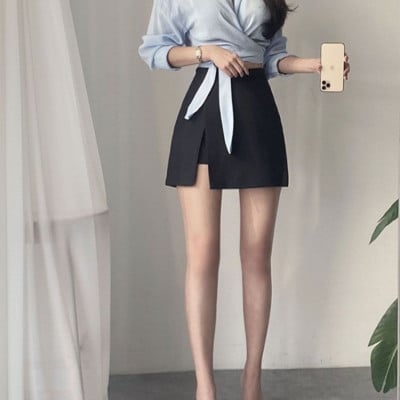 Fuste mini femei, cu fante laterale, dulciuri calde, neregulate, solide, Y2k, șic, fraged, talie înaltă, îmbrăcăminte de stradă de vară, îmbrăcăminte subțire perfectă, modă