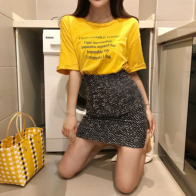 2019 New Fashions Clubwear fuste pentru femei sexy de vară bodycon creion paiete mini fuste femei fete talie înaltă Slim Haine