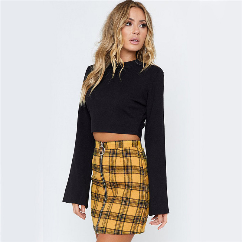 Nő irodai hölgy Intellektuális szexi fémgyűrű cipzáras táska csípő feszes szoknya női lányok ceruza Empire kockás szoknyák Drop Ship