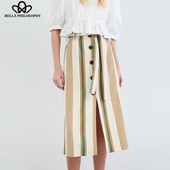 Herstory tavaszi magas derekú midi szoknyák Vintage csíkos női szexi hasított szoknyák alkalmi szalagok Retro szoknyák alsó