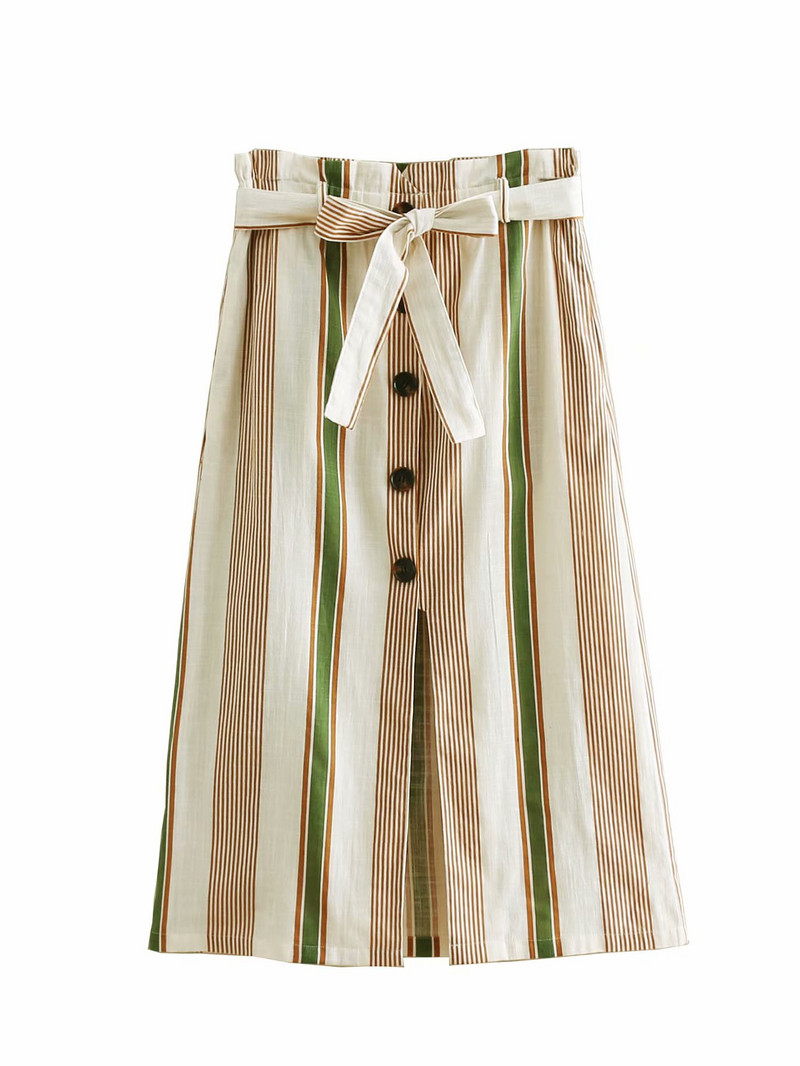 Herstory tavaszi magas derekú midi szoknyák Vintage csíkos női szexi hasított szoknyák alkalmi szalagok Retro szoknyák alsó