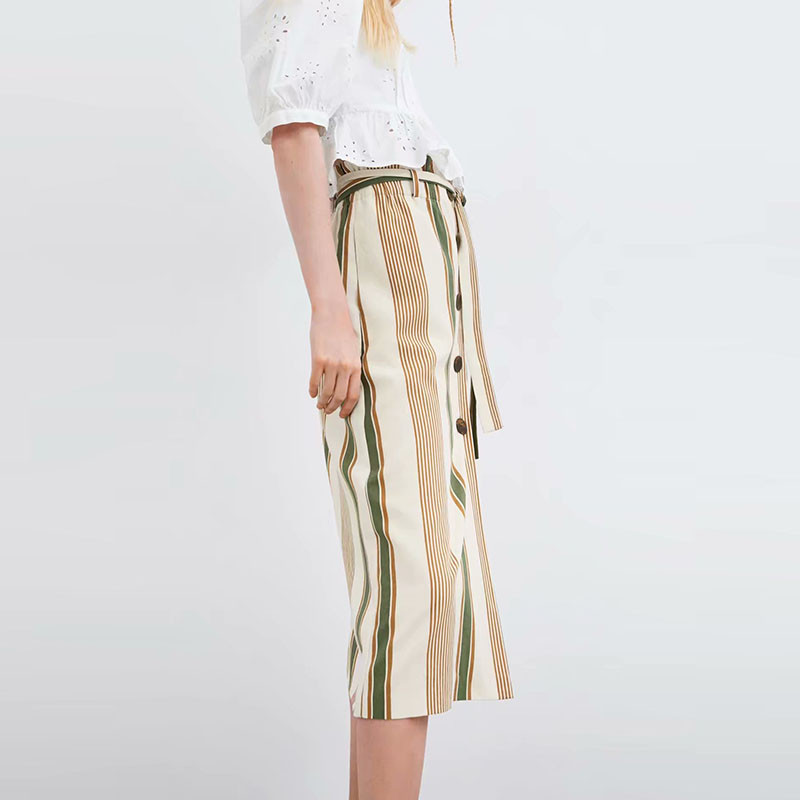 Herstory tavaszi magas derekú midi szoknyák Vintage csíkos női szexi hasított szoknyák alkalmi szalagok Retro szoknyák alsó