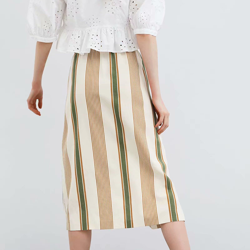 Herstory tavaszi magas derekú midi szoknyák Vintage csíkos női szexi hasított szoknyák alkalmi szalagok Retro szoknyák alsó