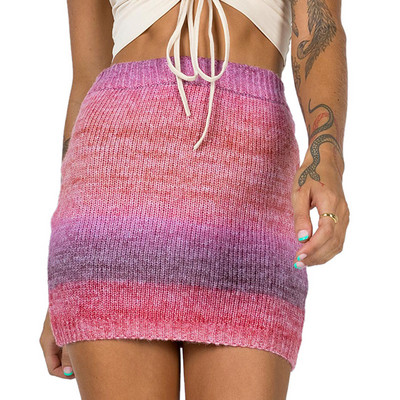 Szexi mini szoknya női színátmenetes kötött ceruza rugalmas magas derekú utcai viselet 90S szoknya Lady Bodycon vékony alkalmi strandszoknyák