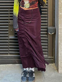 Kalevest Y2K Red Fairy Grunge Moteriški sijonai High Street Ilgi Sijonai Vynas Estetiškas Shirring Streetwear Sijonas Rave Apranga Drabužiai