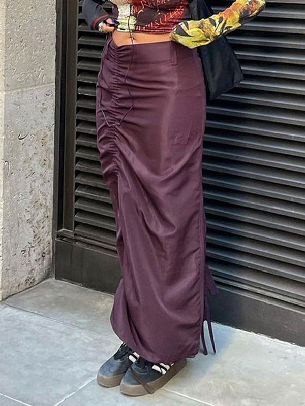 Kalevest Y2K Red Fairy Grunge Moteriški sijonai High Street Ilgi Sijonai Vynas Estetiškas Shirring Streetwear Sijonas Rave Apranga Drabužiai