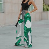Juhuslik roheline trükitud lehtedega vöö seelik 2023 kevadsuvi lahtine pikk seelik Temperament naiste riided laia säärega püksid seelik 24834