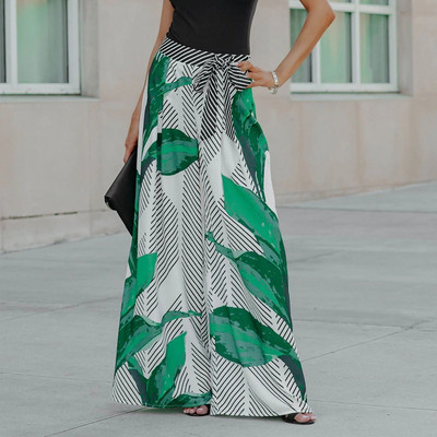 Juhuslik roheline trükitud lehtedega vöö seelik 2023 kevadsuvi lahtine pikk seelik Temperament naiste riided laia säärega püksid seelik 24834