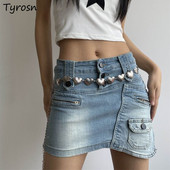 Džínsové nepravidelné mini sukne Dámske vrecká Nízky pás Sexy prané Vintage Jemný americký retro štýl Y2k oblečenie Harajuku Faldas
