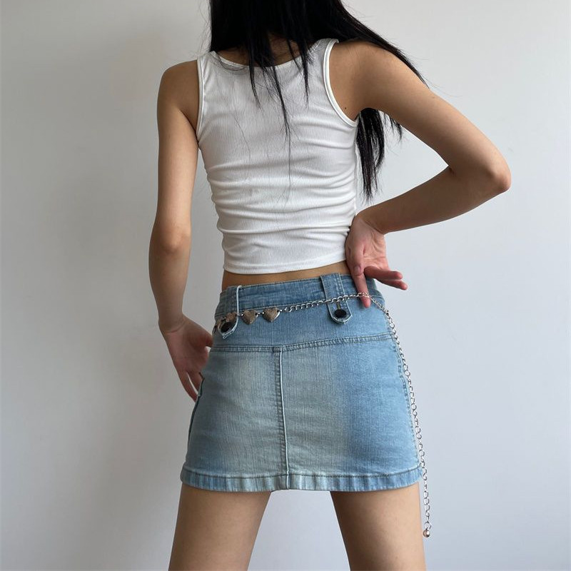 Džínsové nepravidelné mini sukne Dámske vrecká Nízky pás Sexy prané Vintage Jemný americký retro štýl Y2k oblečenie Harajuku Faldas