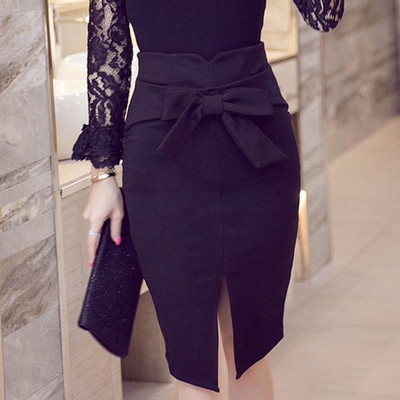 Sieviešu zīmuļu svārki Pavasara vasara Jauna modes svārki ar augstu vidukli, ikdienišķa loka svārki Eleganti atvērta šķēluma biroja svārki