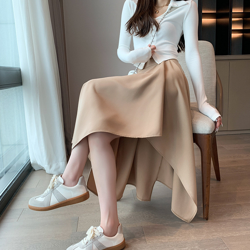 Pavasara vasaras svārki sievietēm ar augstu vidukli Retro stila neregulāri vidēja garuma plāni kroku svārki Sieviešu apģērbi YMDR135