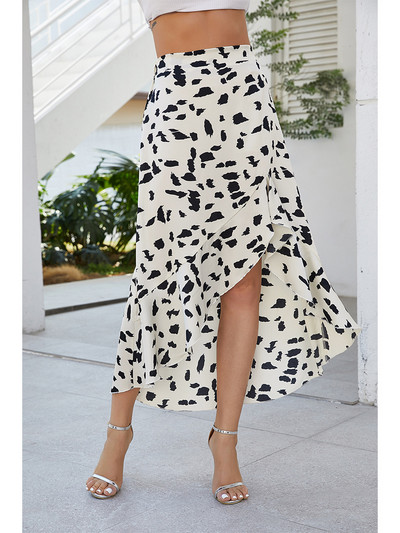 Gari ar augstu vidukli satīna volānu apdruka neregulāri šūpojoši svārki sievietēm ar punktveida apdruku sievietēm retro maxi svārki