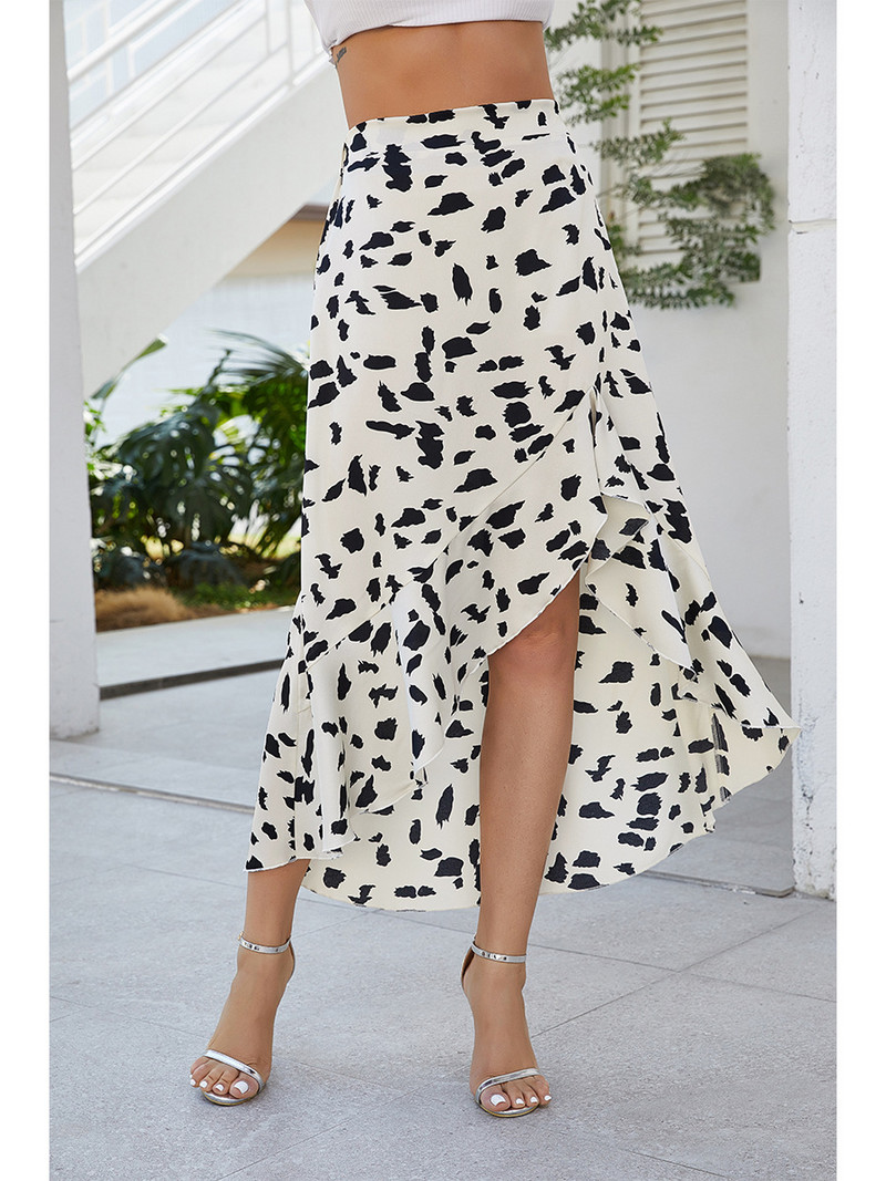 Gari ar augstu vidukli satīna volānu apdruka neregulāri šūpojoši svārki sievietēm ar punktveida apdruku sievietēm retro maxi svārki