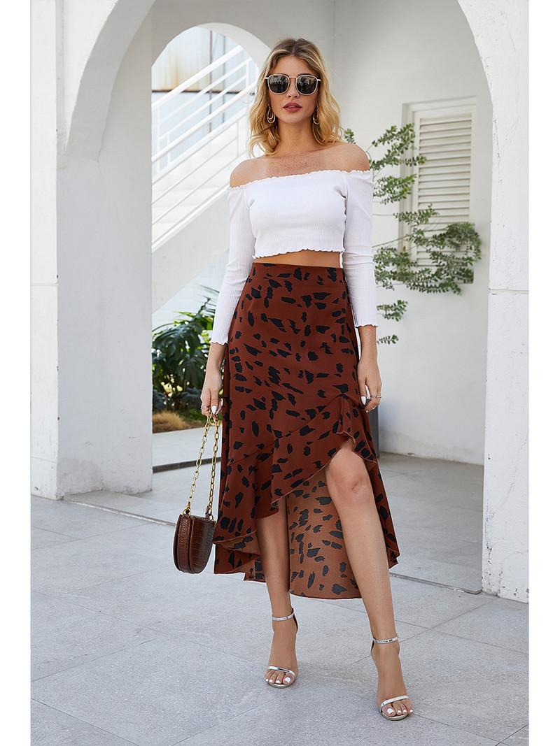 Gari ar augstu vidukli satīna volānu apdruka neregulāri šūpojoši svārki sievietēm ar punktveida apdruku sievietēm retro maxi svārki