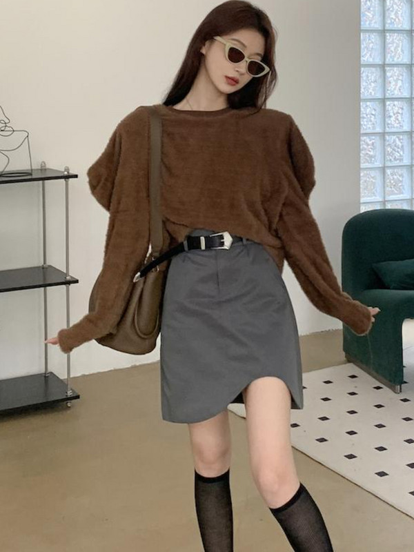 Aszimmetrikus szoknyák Női Elegáns Elegáns Nyári Új Stílusos Irodai Női Koreai Divat Ruházat Teljesen illő magas derekú Basic Faldas