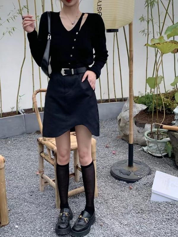 Aszimmetrikus szoknyák Női Elegáns Elegáns Nyári Új Stílusos Irodai Női Koreai Divat Ruházat Teljesen illő magas derekú Basic Faldas