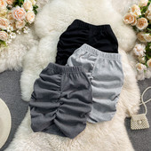 Mini kokvilnas svārki sievietēm, vienkārši salocīti Mujer korejiešu stila svārki ar augstu vidukli, īsi Jupe zīmuļu svārki