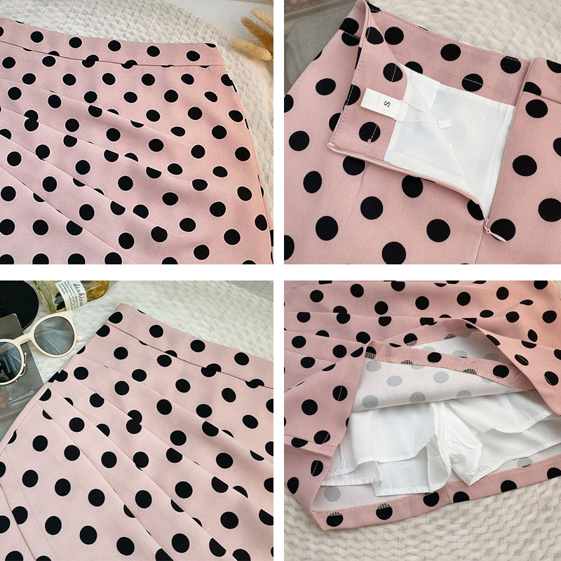 Pöttyös szoknyák női 4 színű szabálytalan mini elegáns koreai stílusú nyári csípős egyszerű divat Diákoknak magas derekú, zsenge, minden egyezés