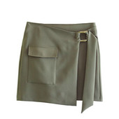 Sievietēm pavasara mini svārki ar augstu vidukli ar lielu kabatu, dekorēti asimetriska dizaina Mujer