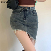 Τζιν φούστες Γυναικείες ακανόνιστες σχισμένες στολές δρόμου Καλοκαιρινό Μίνι S-3XL Hotsweet Vintage Skinny Δημοφιλές Cool Μαθήτριες All-match Chic