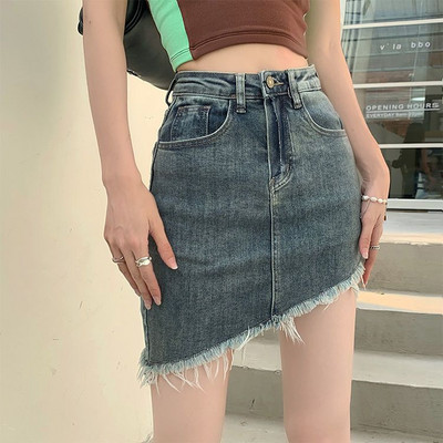 Τζιν φούστες Γυναικείες ακανόνιστες σχισμένες στολές δρόμου Καλοκαιρινό Μίνι S-3XL Hotsweet Vintage Skinny Δημοφιλές Cool Μαθήτριες All-match Chic