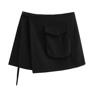 ZXQJ Women 2023 Fashion Patch Διακοσμητικά ρούχα εργασίας Μίνι φούστα Vintage ψηλόμεση με κορδόνι μπαρέτα Mujer