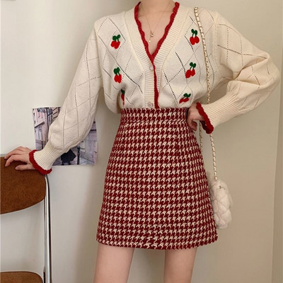 Sieviešu svārki ar augstu vidukli, daudzkrāsaini rūtaini, modes Harajuku vintage eleganti biroja dāmu svārki ikdienas A-Line pavasara rudens svārki