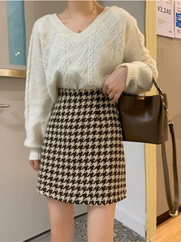 Sieviešu svārki ar augstu vidukli, daudzkrāsaini rūtaini, modes Harajuku vintage eleganti biroja dāmu svārki ikdienas A-Line pavasara rudens svārki