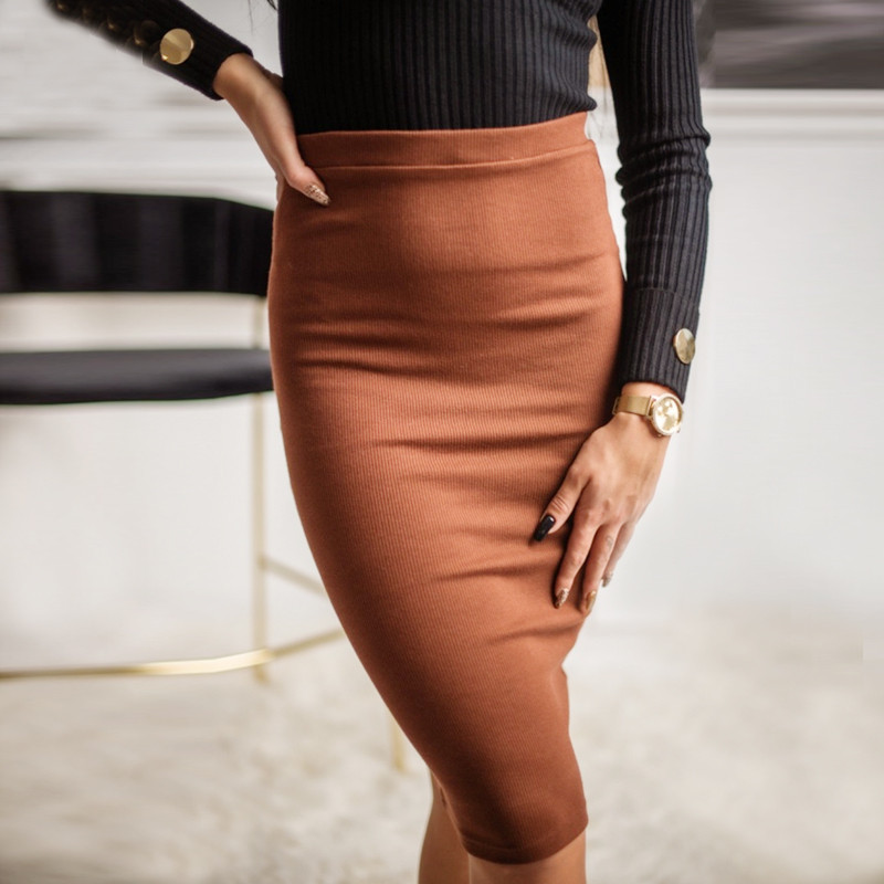 Divatos, térdig érő női szoknya, magas derekú OL alkalmi szoknyák karcsú, elegáns Bodycon ceruzaszoknya Solid Empire vékony, mini Jupe redők