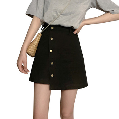 Seelikud Naised Simple All Match Preppy Asümmeetriline Metallnööbiga Mini Empire Suvine Naistele Noor mood vabaaja Korea stiil šikk