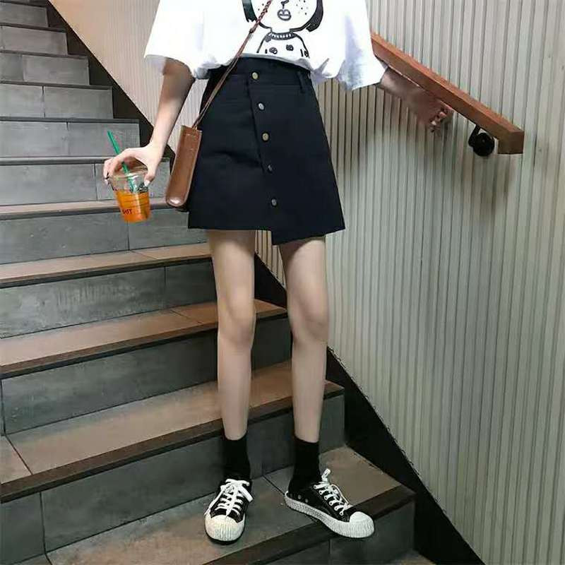 Seelikud Naised Simple All Match Preppy Asümmeetriline Metallnööbiga Mini Empire Suvine Naistele Noor mood vabaaja Korea stiil šikk