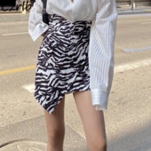 Naiste miniseelik, sebratriibud, stiilsed tänavarõivad, suvised, kõrge vöökohaga, elegantsed, ebaregulaarsed, asümmeetrilised, stiilsed Ulzzang Faldas