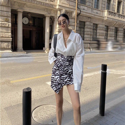 Naiste miniseelik, sebratriibud, stiilsed tänavarõivad, suvised, kõrge vöökohaga, elegantsed, ebaregulaarsed, asümmeetrilised, stiilsed Ulzzang Faldas