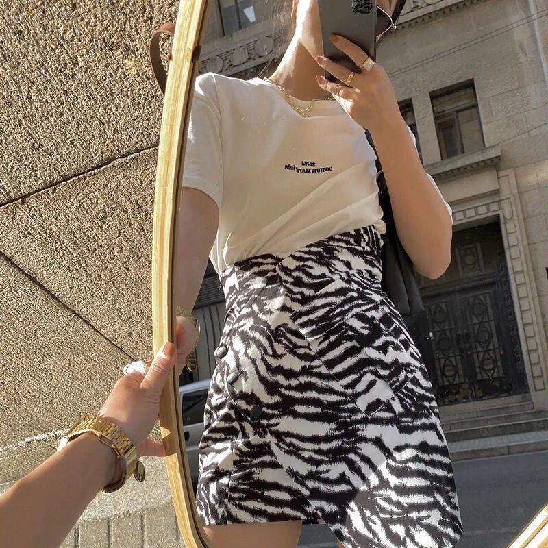 Naiste miniseelik, sebratriibud, stiilsed tänavarõivad, suvised, kõrge vöökohaga, elegantsed, ebaregulaarsed, asümmeetrilised, stiilsed Ulzzang Faldas