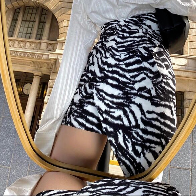 Naiste miniseelik, sebratriibud, stiilsed tänavarõivad, suvised, kõrge vöökohaga, elegantsed, ebaregulaarsed, asümmeetrilised, stiilsed Ulzzang Faldas