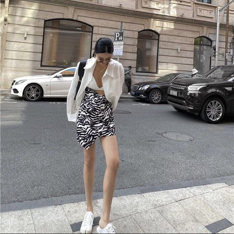 Naiste miniseelik, sebratriibud, stiilsed tänavarõivad, suvised, kõrge vöökohaga, elegantsed, ebaregulaarsed, asümmeetrilised, stiilsed Ulzzang Faldas