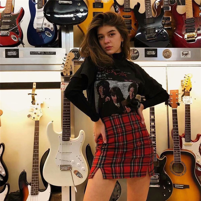 Eleganti rūtaini svārki sievietēm Slim Bodycon Mini svārki Sadalīti Harajuku jupe Patchwork Party Club Zīmuļu svārki faldas mujer moda