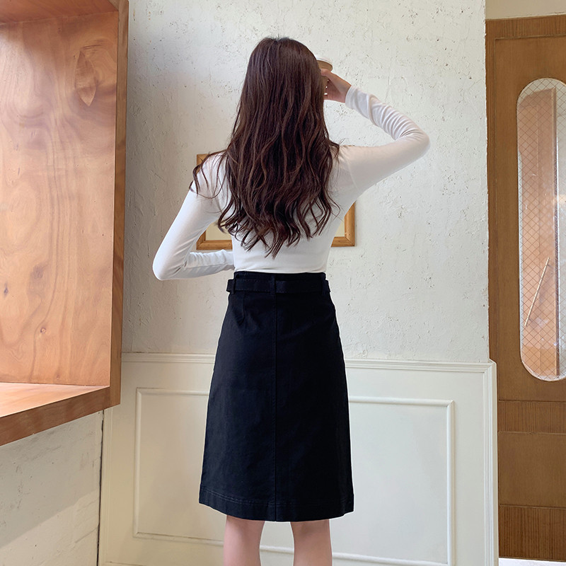 Γυναικεία κοντή φούστα 2023 Φούστα με τζιν φούστα Real Shot Φούστα με ψηλόμεσο λεπτή γραμμή Α με ένα βήμα