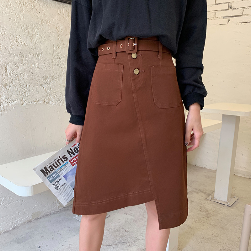 Γυναικεία κοντή φούστα 2023 Φούστα με τζιν φούστα Real Shot Φούστα με ψηλόμεσο λεπτή γραμμή Α με ένα βήμα