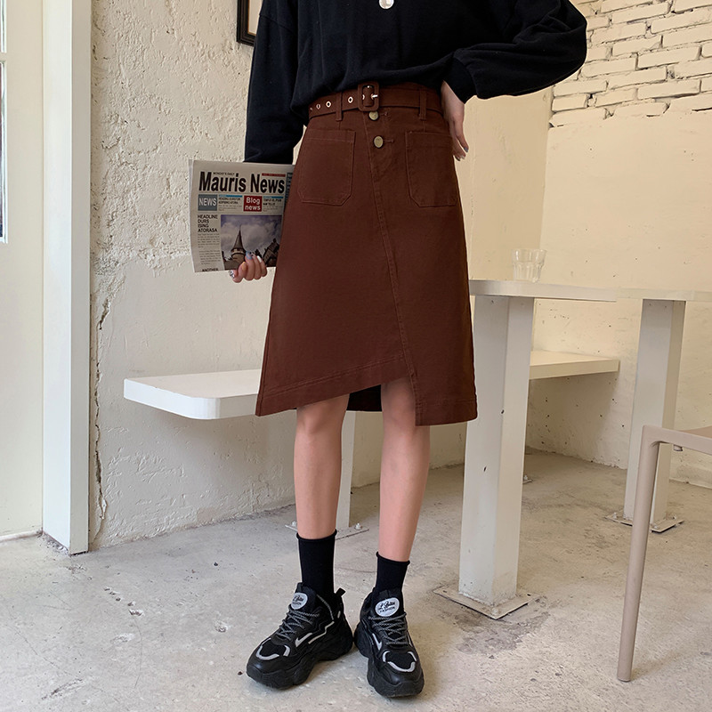 Γυναικεία κοντή φούστα 2023 Φούστα με τζιν φούστα Real Shot Φούστα με ψηλόμεσο λεπτή γραμμή Α με ένα βήμα