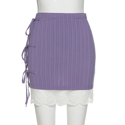 Dulce cu dantelă Bandaj Y2K Mini fustă de vară femei cu talie înaltă bodycon E-girl șic fustă mozaică Vintage Streetwear pantaloni drăguți