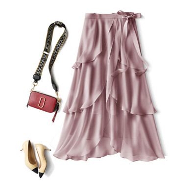 Alkalmi elegáns, magas derekú tündéri sifonszoknya nyári divat szabálytalan vékony női elegáns irodai női masni fodros szoknya 21795