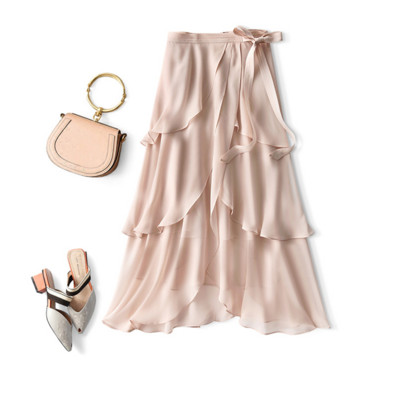 Alkalmi elegáns, magas derekú tündéri sifonszoknya nyári divat szabálytalan vékony női elegáns irodai női masni fodros szoknya 21795