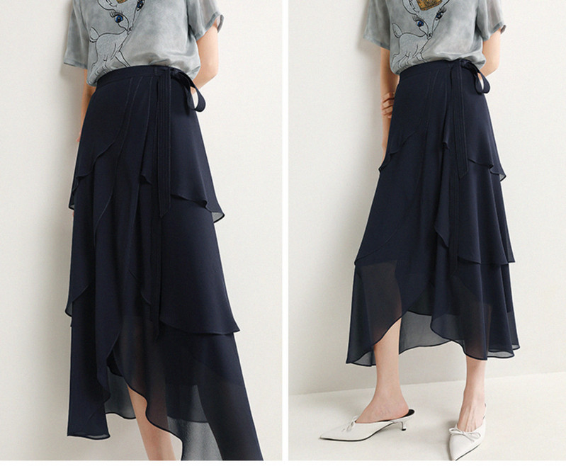 Alkalmi elegáns, magas derekú tündéri sifonszoknya nyári divat szabálytalan vékony női elegáns irodai női masni fodros szoknya 21795