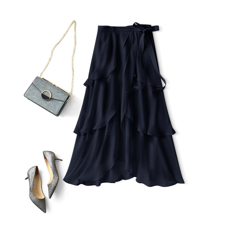 Alkalmi elegáns, magas derekú tündéri sifonszoknya nyári divat szabálytalan vékony női elegáns irodai női masni fodros szoknya 21795