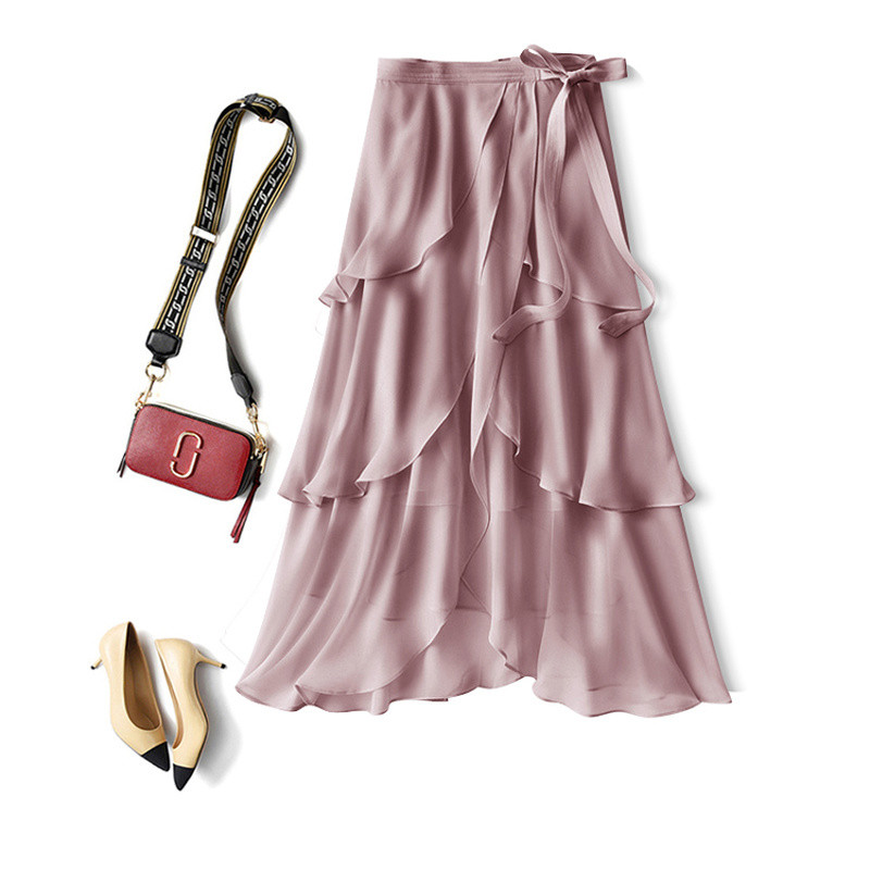 Alkalmi elegáns, magas derekú tündéri sifonszoknya nyári divat szabálytalan vékony női elegáns irodai női masni fodros szoknya 21795